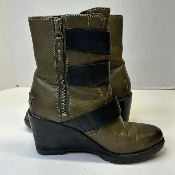 Sorel After Hours Boots Wedges Ankle Heeled Booties Leather Green Black Size 6 - Picture 6 of 10